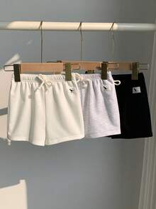 SHEIN 3pcs Baby Boy Elastic Waist Sports Shorts Set With Decorative Ribbon - Multicolor - View 4