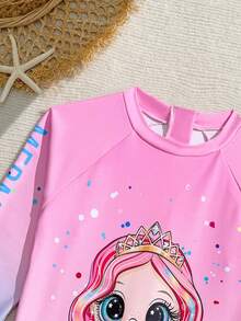 女童连体泳衣,新款时尚粉色美人鱼和海洋动物印花短袖短裤,时尚休闲优雅精致运动活力可爱俏皮,适合游泳、海滩、泳池、拍照、送礼、水上乐园、夏季水疗等场合。 - 粉色 - 查看 5