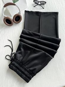 Comfortcana Calça Esportiva de Perna Larga com Cintura com Cordão Plus Size - Preto - Visão 3