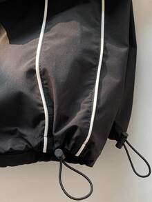 SHEIN EZwear Pantalones casuales de pierna ancha y longitud a los tobillos para mujer estilo callejero con bloques de color y detalles de borde deshilachado - Negro - Ver 5