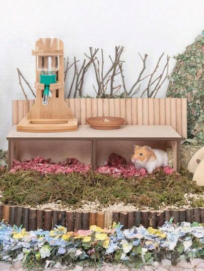 Wooden Hideaway House With Shelves - Hamster, Squirrel, Hedgehog, Guinea Pig Habitat, Small/Medium/Large Sizes, Exploration Tunnel