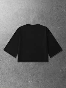 ROMWE MEN Spring/Summer Casual Graphic Men'S Blurred Portrait Print 3/4 Sleeve T-Shirt, Loose Fit - Black - View 3