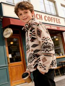 Boys' Casual Western Cowboy Style Fleece Jacket - Beige - View 6