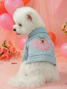 PETSIN 1pc Pet Clothes, Embroidered Pink Love Cat And Dog Clothes, Cute Valentine's Day Outfits, Spring And Autumn Casual Jackets