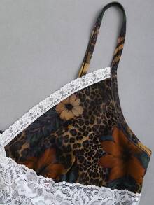 Sweetra Bohemian Style Mesh Floral Print Patchwork White Lace Bralette Camisole For Women, Spring/Summer - Multicolor - View 3