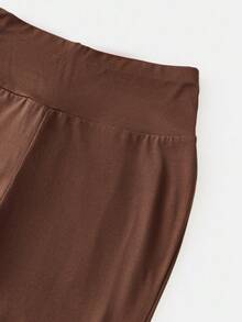 Girlism 少女休闲棕色褶皱长袖修身针织上衣和喇叭裤两件套，居家户外旅行装机场装 - 棕色 - 查看 3