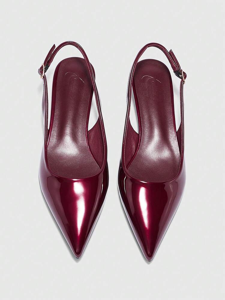 CUCCOO BIZCHIC Women's Pointed Toe Low Heel Burgundy Minimalist Elegant Versatile Slip-On Shoes, New Spring/Autumn Commute/Office Suitable Dress Shoes Valentine's Day