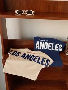 SHEIN 2 pièces/set T-shirt à manches courtes pour bébé garçon, mignon et polyvalent, tricot, graphique de grande lettre, couleur unie, style décontracté, été