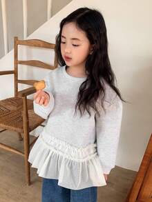 DAZY 女童圆领针织抓绒撞色网眼卫衣，秋季款