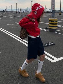 DAZY 女士字母印花休闲卫衣，红色 Y2K 连帽衫 - 紅色 - 查看 4