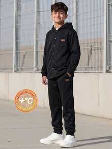 Vacaura 2pcs Teenage Thermal Lined Hoodie Jacket And Jogger Pants Set, Casual Outfit For Autumn/Winter