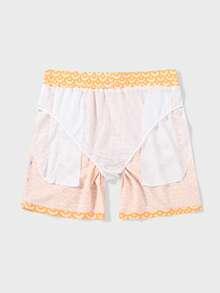 Manfinity Swimmode Men's Summer Vacation All-Over Print Drawstring Waist Slant Pocket Beach Shorts - Yellow - View 6