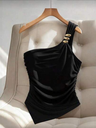 Franclia Elegant asymmetrisk fåll med metallspänne och smal passform för kvinnor