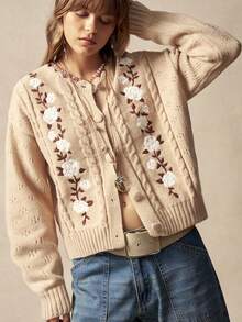 Bohemela Áo khoác ngoài phong cách Boho mùa đông/xuân, áo cardigan len dài tay thêu hoa cổ điển dành cho nữ, họa tiết hình học vượt thời gian, kiểu dáng thanh lịch, phong cách miền Tây, thích hợp cho các buổi hòa nhạc, tiệc tùng, đi biển, mặc hàng ngày, đi học, đi chơi, Giáng sinh, Năm mới, kỳ nghỉ hè những năm 2000/2000. - Màu be - Xem 4