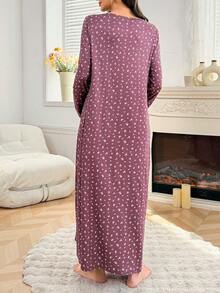 Moonlight&Mama Snygg blommig kontrasterande spetsklänning med långa ärmar för gravida - Multifärgad - Visa 2