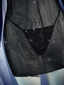 MidnightGlam Set de lenjerie intimă sexy din plasă, mărime mare, 4 buc., fără mâneci - Negru - Vizualizare 4