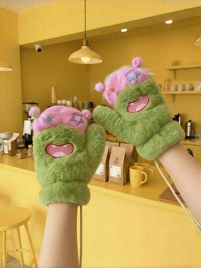 Zazumi Whimsical DIY Double Pigtail Mittens Thermal Lined Hand Warmers With Detachable Neck Strap Creative Funny Design Winter Cold Weather Protection Christmas Stocking Fillers Holiday Gift Ideas For Women Girls Scandinavian Style Must Haves