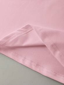 EMERY ROSE Plus Size Women Letter Print Round Neck Short Sleeve Casual Versatile T-Shirt - Pink - View 5