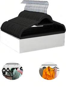 1/2/5/10PCS Space Saving Premium Black Velvet Non Slip Shoulder Grooves Hook Hangers For Organizing Shirts Skirts Pants Coats Suits Tops For Adults Closet Organization Home Storage Wardrobe Essential Fashion Hangers Garment Care Apparel Management - Multicolor - View 5