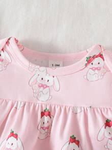 2pcs Newborn Baby Girls Long Sleeve Pullover Top And Pants Set, Cute Rabbit Digital Print, Knitted Fabric, Lovely Style, Pink