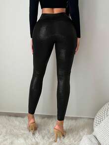 SHEIN SXY 黑色动物纹高腰紧身裤 - 黑色 - 查看 2