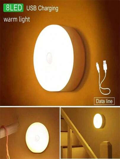 1/3 Luz nocturna con sensor de movimiento inalámbrico, luz decorativa para dormitorio, luz decorativa de pared con detector LED, luz con sensor inteligente, para escalera, armario, habitación, luz de gabinete recargable