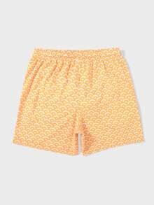 Manfinity Swimmode Men's Summer Vacation All-Over Print Drawstring Waist Slant Pocket Beach Shorts - Yellow - View 3