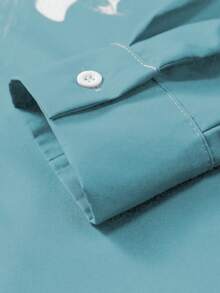 Manfinity LEGND Men's Casual Floral Patchwork Print Long Sleeve Loose Shirt, Spring/Autumn Light Blue And White Shirt Turquoise Men Shirt Baby Blue Shirt Men Graphic