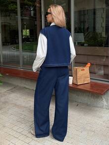 SHEIN 孕妇休闲通勤无袖牛仔上衣 情人节度假穿搭 女装 嘉年华 夏季春季通勤 毕业季 时尚 Y2K 可爱 街头风 派对 婚礼 优雅 商务休闲 女装 - 藍色 - 查看 2