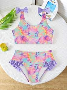 SHEIN Girls Mermaid Scale Print Bow Bikini Set, Cute & Lively Beach Swimwear For Summer Vacation Summer Vacation Thermal Christmas Holiday Festival New Years Valentines Swim Girls Swim Two Piece Kids Bikini Set High Waist Rainbow Two Piece Summer Two Piece Set Teens Swim Suit Cute Two Piece Swim Rainbow Two Piece Swimsuit Cute Two Piece Swimsuit For Kids Rainbow Pattern Swimsuit Two Piece Swimsuit For Girls Ruffled Kids Bikini Kids Swimsuits Girls 2 Piece 2 Piece Bathing Suit For Girls Tanking Kids Bathing Suits 2 Piece Young Girl 2 Pieces Ruffled Collar Knit Swimwear Set Bikini Top Swim Shorts Cute Dinosaur Swimsuit For Kids Rainbow Two Piece Kids Swimsuit Girls 2 Piece Young Girl 2 Pieces Swimwear Set Girls Bathing Suit Tankini - Multicolor - View 8