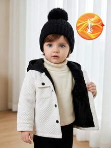 Baby Boy Toddler Contrast Color Fluffy Hooded Jacket,Late Fall Winter White Modest Date Outerwear,Infant Zip Long Sleeve Casual Clothes 0-3 Years - White - View 9