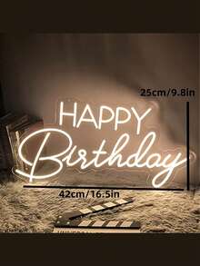 1PC Happy Birthday LED Neon Sign, Warm White Wall Hanging LED Light With Switch, USB Powered, Plastic Material, 16.5*9.8 Inches - Multicolor - View 4