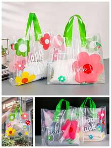 50Pcs Thickened Plastic Gift Tote Bag,Valentine's Day Party Gift Bags, Simple Gift Bag, Lightweight, Portable Floral Pattern Pattern Pattern Large Capacity Handbag, New Year, Wedding, Shopping Bag,Birthday Gift Bag, Party Favor Bags, 30*20*8cm/11.8*7.8*3.1inch, Thanksgiving, Halloween, Christmas - Multicolor - View 3