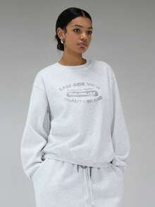 COUREZ Shrunken Boxy Fit Sweatshirt With Front Graphic Print Y2K Sweatshirt For Women Spring For Women Cozy - Grey - View 5