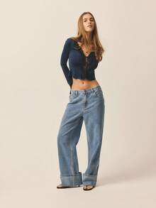 Aralina Winter / Summer Turn Back Hem Deatil Denim Jean - Medium Wash - View 1