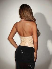 SHEIN ICON Áo vest nữ cổ xếp ly có tua rua trang trí - Màu be - Xem 2