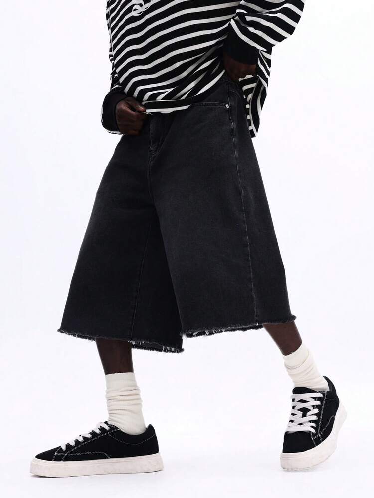 Szerokie dżinsowe szorty z postrzępionym brzegiem