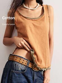 Bohemela Casual Knit Patchwork Sleeveless Round Neck Women Tank Top Cotton