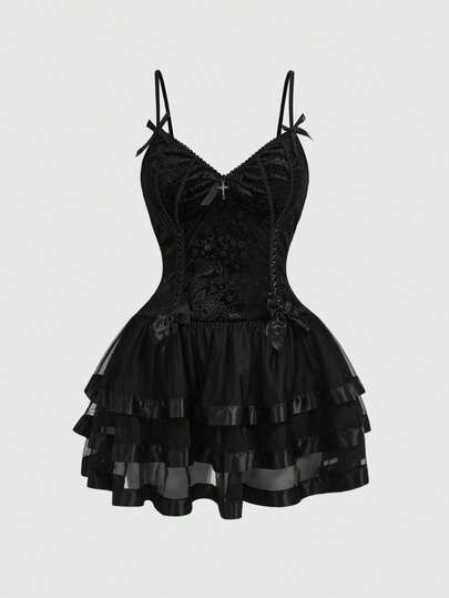 Goth Abito gotico stile palazzo, gonna da principessa di lusso con fiocco, abito nero, taglie forti, dolce e fresco, elegante abito gotico scuro