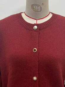 Chiquease 新款女士勃艮第毛衣，秋冬款，舒适针织开衫夹克，外观优雅