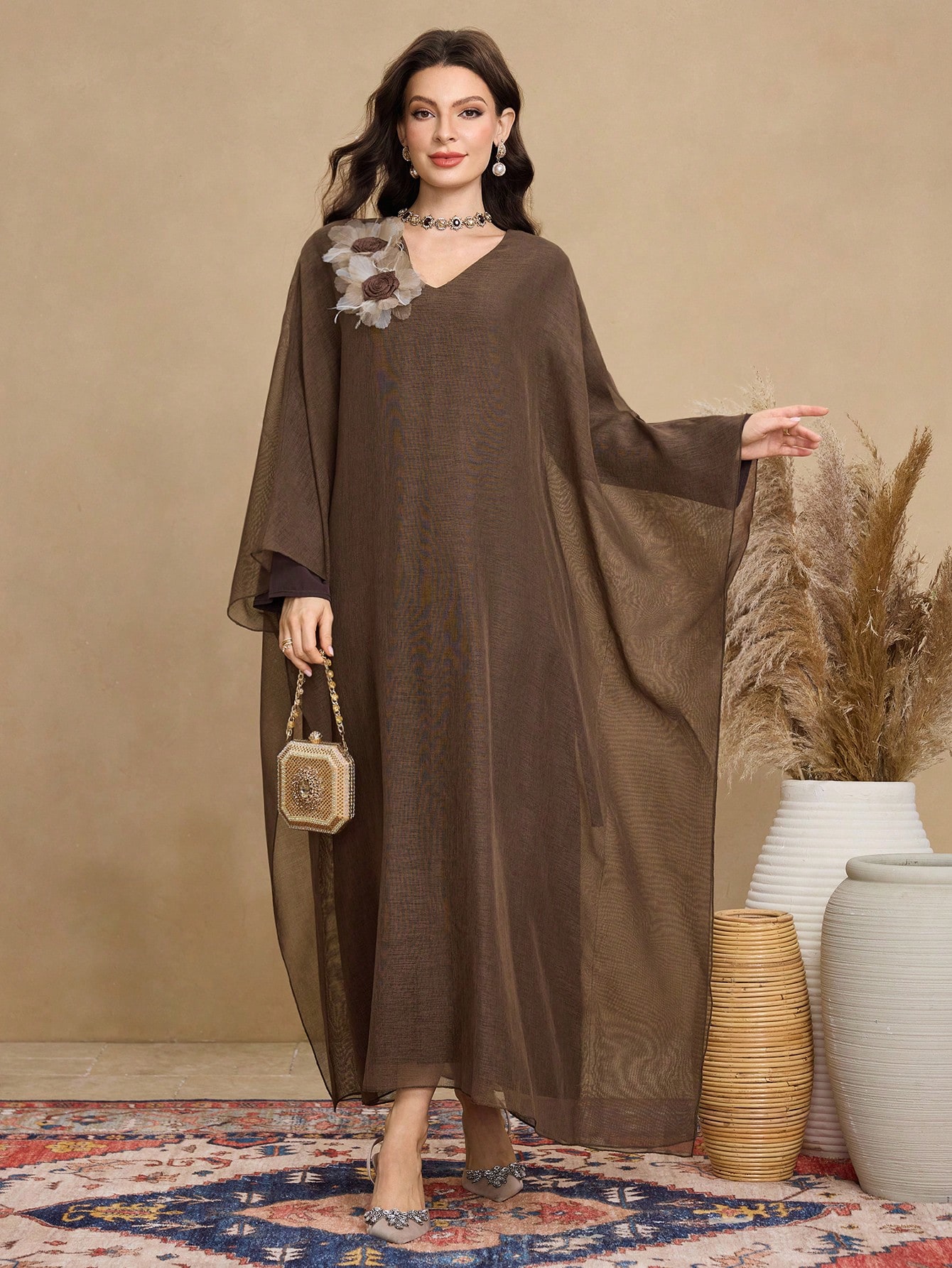 Al Najma جلابيات قفاطين بونشو نسائي من الشيفون مزي...