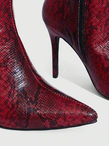 CUCCOO SZL Women's Fashion Pointed Toe Snake Skin Pattern Knee-High Boots - Burgundy - View 5