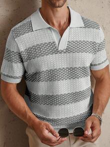 Manfinity CityGents Top tricoté à manches courtes avec rayures contrastées pour hommes - Multicolore - Voir 4