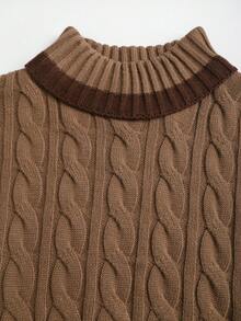 Sweetra Coffee Brown Casual Knitwear Sweater Co-Ords With High Neck Crop Top And Long Sleeve Drop Shoulder Ribbed Midi Dress With Split Details - Coffee Brown - View 7