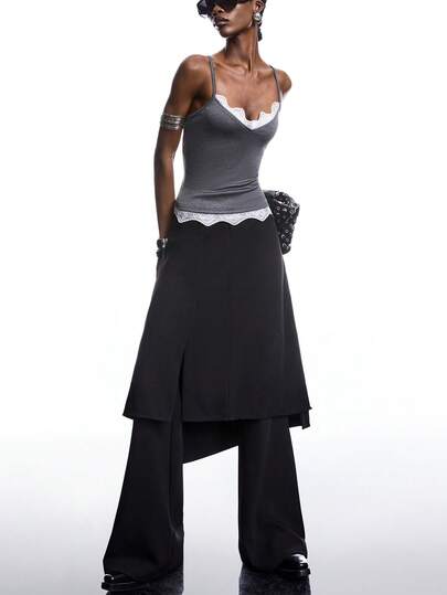 LYSMO 2026 New Arrive Minimalism Spring/Summer Women's Contrast Color Lace Patchwork Camisole Top/ Summer /Women's Summer Set /Summer Outfits /Summer Tops /Spring Outfit Women /Spring/ Spring Break Outfits /Valentine's Day /Valentine Outfits For Women /Birthday Outfits For Women/Going Out Top / Going Out Tops For Women/Elegant Women's Blouses/Casual Blouses For Women/Vacation Outfits Women/Y2k /Y2k Clothes / 2000s Style/ Y2K Tops /Black Top