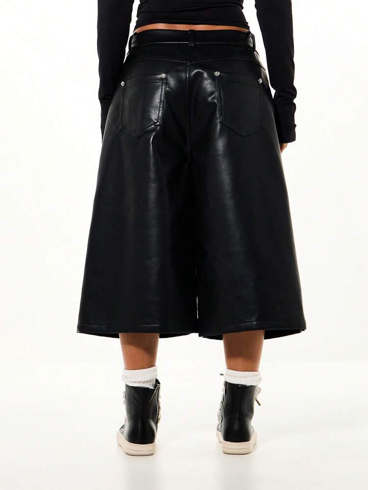 SUMWON WOMEN Culottes lunghi in pelle con stampa tipografica
