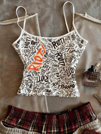 Glimmora Y2K Women's Graphic Slogan Camisole Top, Comfortable Casual Sleeveless Crop Top Suitable For Parties, Music Festivals