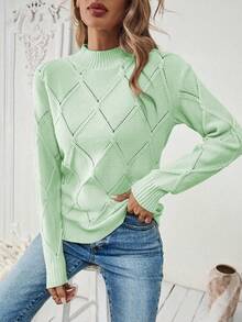 SHEIN LUNE Women's Solid Color Minimalist Casual Long Sleeve Fitted Pullover Sweater - Green - View 4