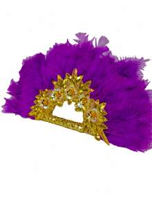 1 Afro-Style Feather Fan, An Elegant Bridal Look For Costumes, Dance Performances, Tea Parties And Wedding Decorations - Purple - View 3