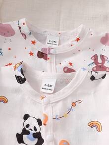 Newborn Baby Pajamas-2 Piece Pajama Footed Romper Set Panda Print Pink Cloud Print Round Neck Long Sleeve Zip Front Full Length All Season 2026 Holiday Must Have Soft Lightweight Cozy Easy Care Nightwear Nursery Gift Cute Playtime